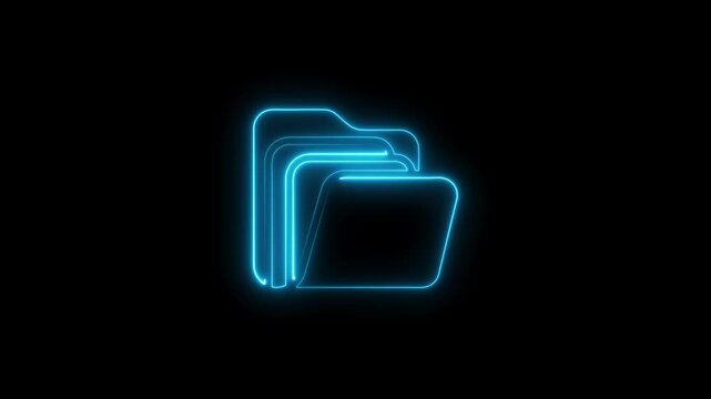 Neon blue folder on black background data organization concept neon blue folder data organization file management