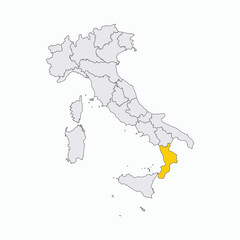 Obraz premium Map of Italy with Calabria Region Highlighted