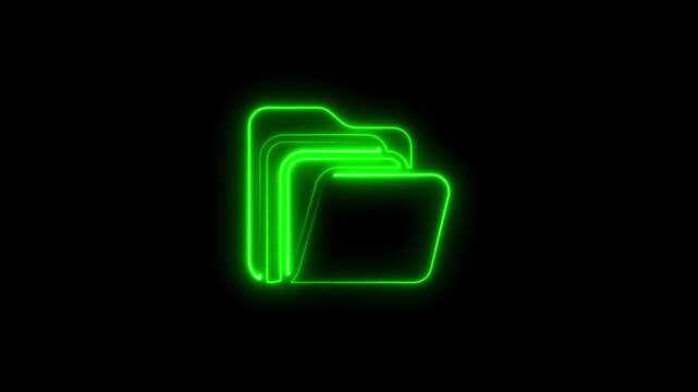 Neon green folder glowing on black background data organization concept digital storage