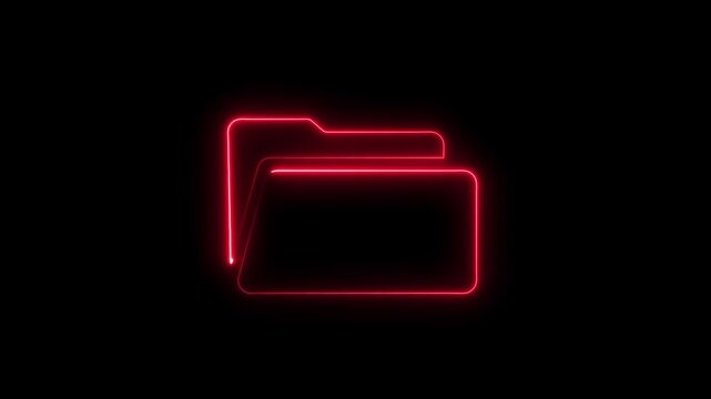 Neon red folder glowing on black background data organization symbol