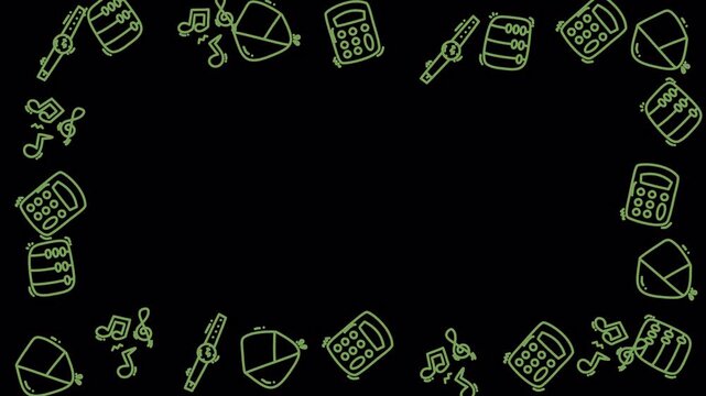 Green School and Office Icons Frame 4k Transparent Loop