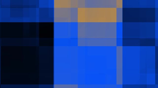 Abstract mosaic of blue, black, and tan squares creating a pixelated, geometric pattern.