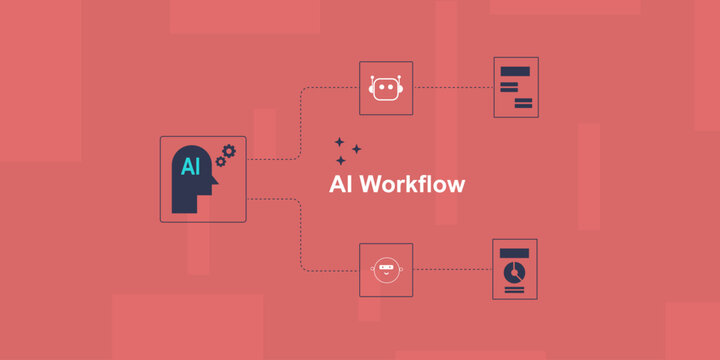 AI core system interconnected with virtual agents, autonomous workflow, task management with structured network.