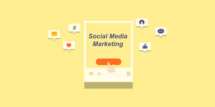User hand interacts with social media advertising campaign, activate engagement signals and marketing metrics.