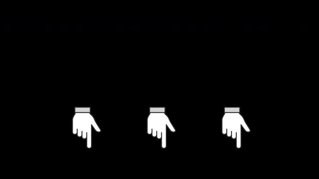 Three Clicking Hand Icons Pointing Down with Alpha Channel