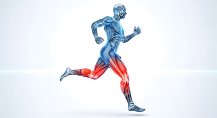 Obraz premium Holographic 3D Illustration of Human Muscular System During Running Motion