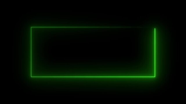 glowing neon square rectangle picture frame icon animation shape frame rotation footage round border frame movement photo frame neon box sign symbol with on a black background