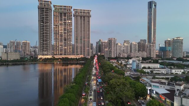 Mumbai Waterfront Skyline with Evening Traffic