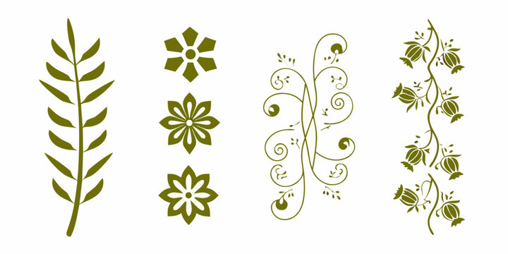 Botanical illustrations set of five olive branch designs vector graphic