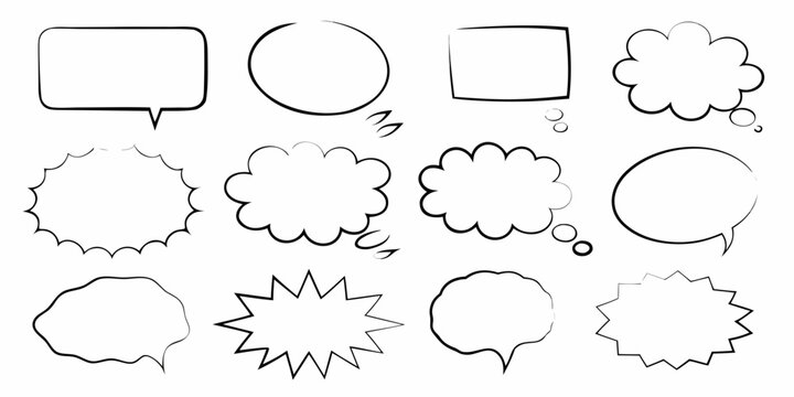 collection of speech bubbles and thought clouds black and white