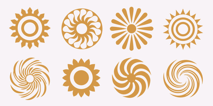Golden spiral and sunburst shapes decorative vector illustration