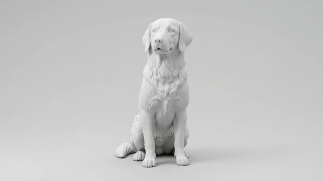 White dog 3d render sculpture sitting on gray studio background