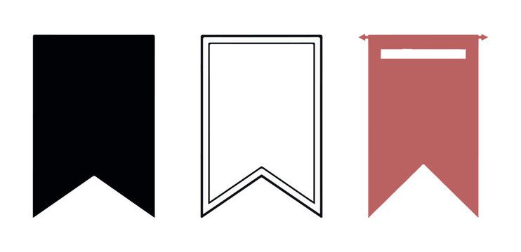 Bookmark ribbon icons collection in solid and outline style for website interface design and decoration.