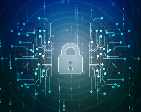 Digital Padlock on abstract technology background, Technology security concept. Modern safety digital background. Protection system, Cyber Security and safety information, personal data concept
