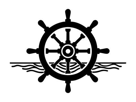 Ein traditionelles Steuerrad eines Schiffes vor einem maritimen Hintergrund.KI Generiert