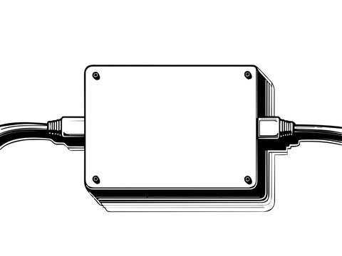 Eine einfache Illustration einer elektrischen Anschlussdose mit zwei abgehenden Kabeln. KI Generiert