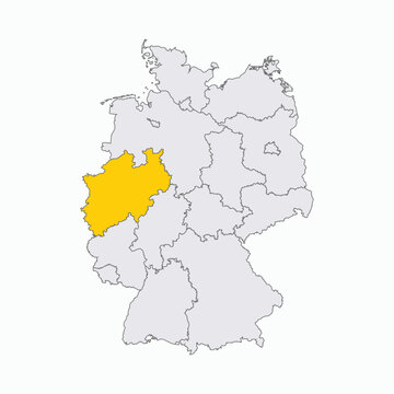 Germany Map with Highlighted State of North Rhine Westphalia
