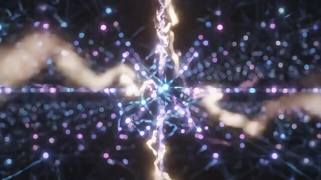 Futuristic neural network background with electric energy pulses, glowing blue data nodes and digital synapses, abstract artificial intelligence concept