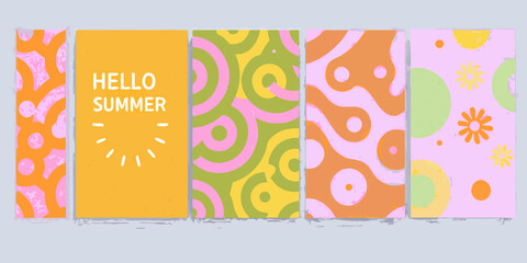 Obraz premium Colorful summer themed cards with retro abstract patterns and text