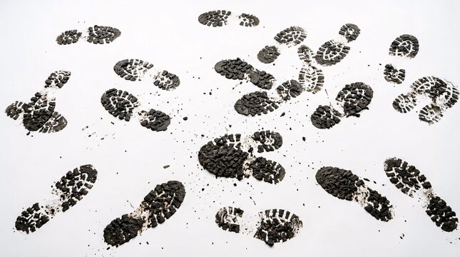 Dirty Shoe Prints Scattered Across White Floor Surface