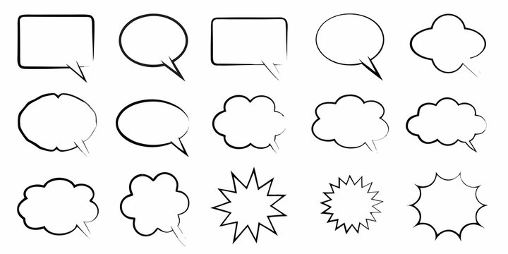 collection of speech bubbles and thought clouds black and white