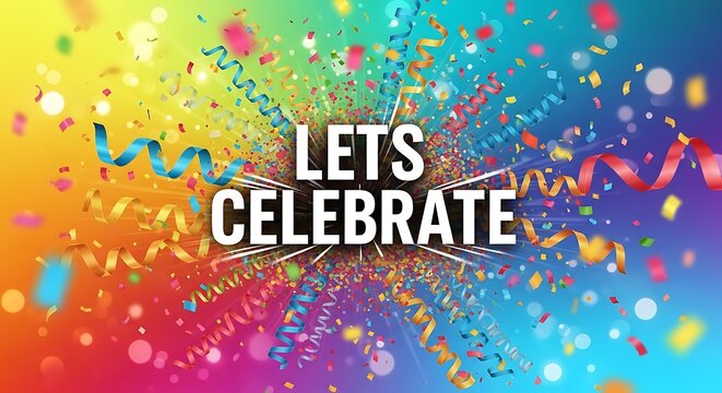 Explosion of Confetti and Streamers with Lets Celebrate Text