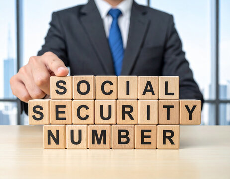 Social Security Number - Geschäftsmann zeigt auf den Text "Social Security Number"