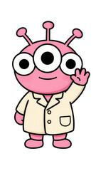 Fototapeta premium Cute Robot Character Wearing a Lab Coat Standing Flat Icon Isolated on Transparent Background