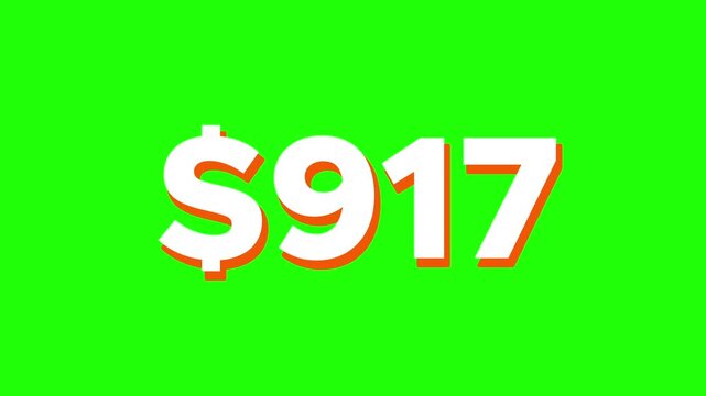 Animated Dollar Counter Counting Up to 5500 Dollars on Green Screen