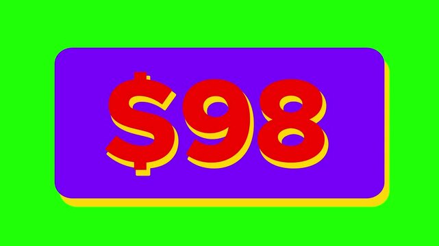 Animated Dollar Counter Counting Up to 150 Dollars on Green Screen