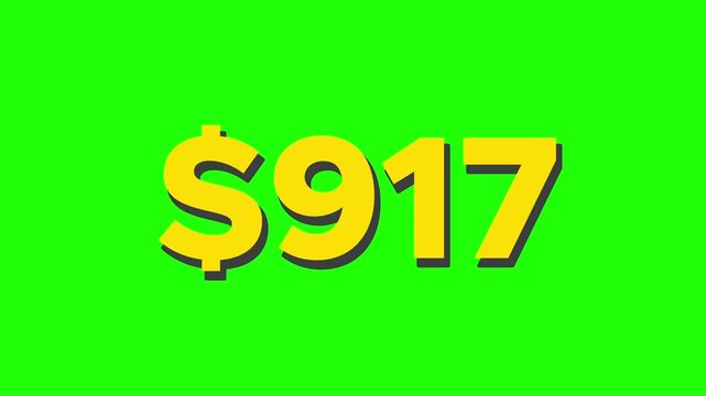 Animated Dollar Counter Counting Up to 3500 Dollars on Green Screen