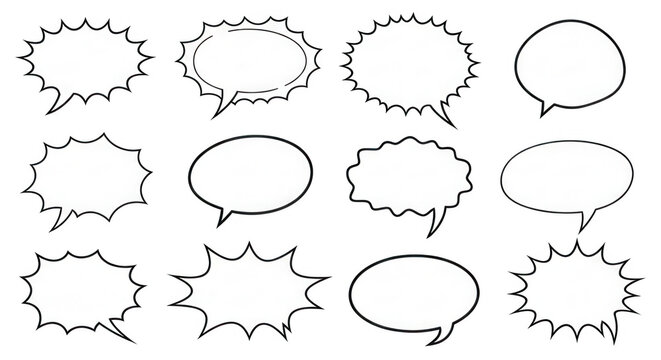 Set of comic speech bubbles isolated on transparent background
