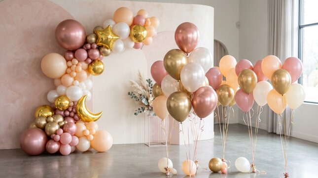 Elegant Balloon Arch and Bouquets for Celebration Party Decor