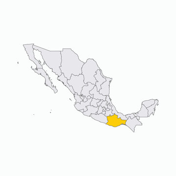 Mexico Map with Oaxaca State Highlighted in Yellow