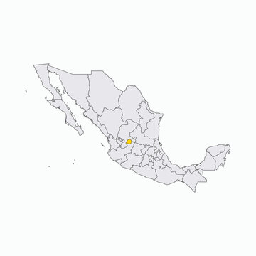 Mexico Map with Aguascalientes State Highlighted in Yellow