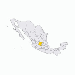 Obraz premium Mexico Map with Guanajuato State Highlighted in Yellow