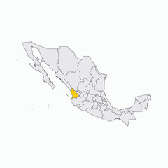 Obraz premium Mexico Map with Nayarit State Highlighted in Yellow
