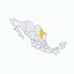 Naklejka premium Mexico Map with Nuevo Leon State Highlighted in Yellow
