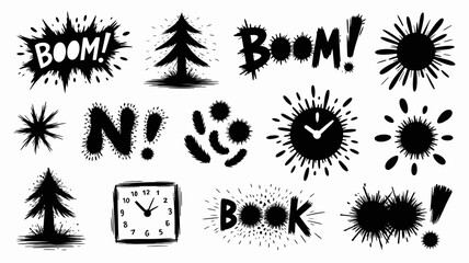 Collection of comic book style speech bubbles and explosion effects in black high quality professional detailed © Raian