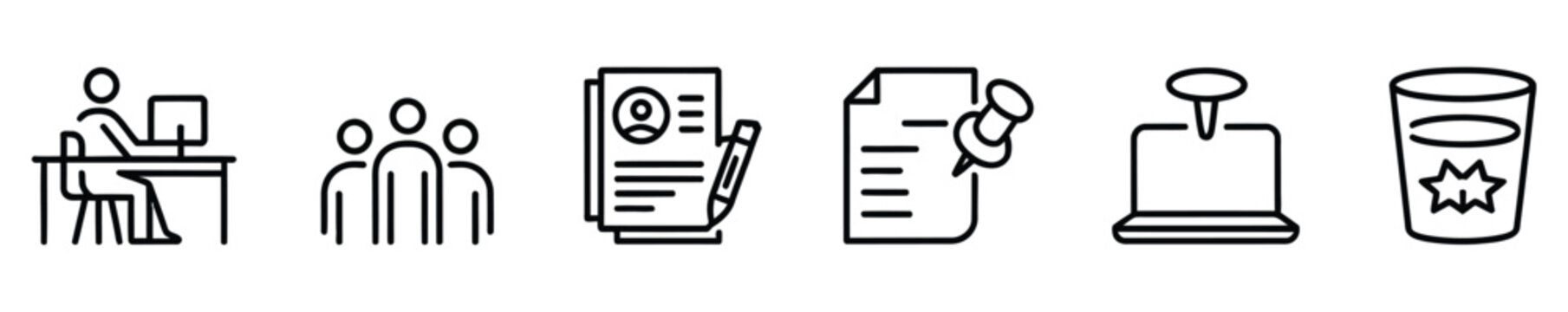 Office workplace icon set, office, remote working, meeting, coworker, workspace, desk, computer, and business icons, clean vector illustration