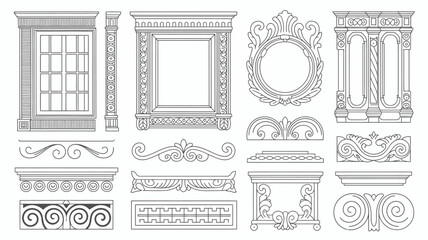 Ornate architectural elements and decorative flourishes black and white vector illustration high quality professional detailed modern © Raian