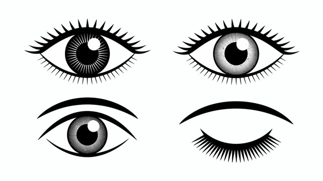 Stylized black and white eye illustrations four different expressions on white background high quality professional detailed