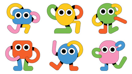Obraz premium Colorful abstract character designs set of six playful cartoon figures on white background high quality professional