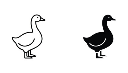 Domestic goose bird icon in clean black outline and solid silhouette vector for animal design projects © Ethereal