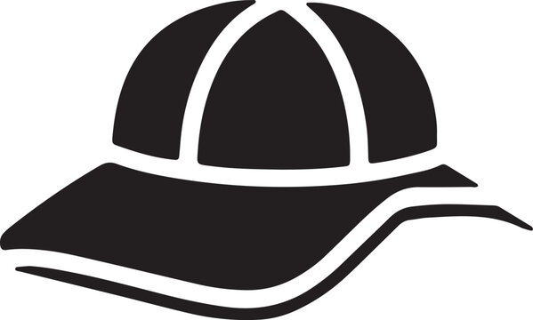 Baseball cap icon with 1 flat visor in a simple minimalist black and white vector style