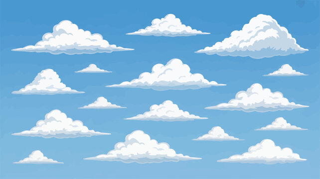 Cartoon clouds in a blue sky fluffy white cumulus cloud formations vector illustration high quality professional