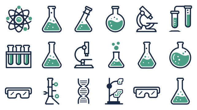 Professional science laboratory and medical equipment icon set, modern flat icon pack representing experiments, diagnostics