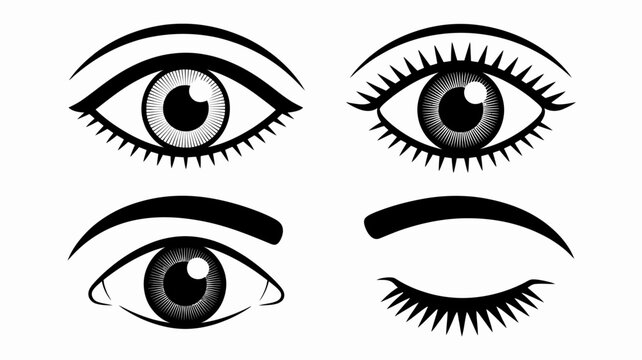 Stylized black and white eye illustrations with varying expressions on a white background high quality professional