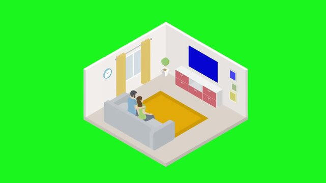 Cozy Interior with a couple : A vector illustration showcases a comfortable living space with a couple. This design offers a glimpse into domestic harmony.