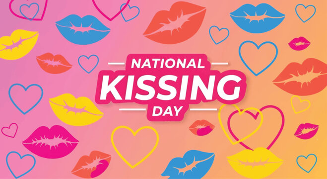 National Kissing Day, colorful kiss marks, lips icons, Valentine's Day background, love symbols